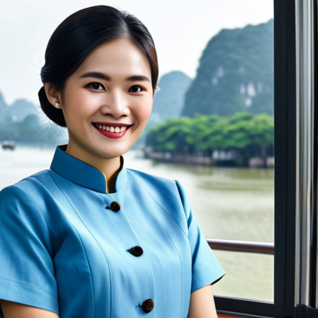 **
A businesswoman in Hanoi, Vietnam, wearing a traditional Áo dài in a modern office setting. She is smiling and looking at the camera. The office has a view of Hoan Kiem Lake. Fully clothed, modest attire, safe for work, appropriate content, professional, perfect anatomy, natural proportions, high quality.
**