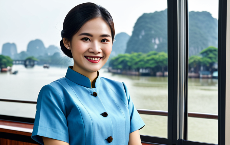 **
A businesswoman in Hanoi, Vietnam, wearing a traditional Áo dài in a modern office setting. She is smiling and looking at the camera. The office has a view of Hoan Kiem Lake. Fully clothed, modest attire, safe for work, appropriate content, professional, perfect anatomy, natural proportions, high quality.
**