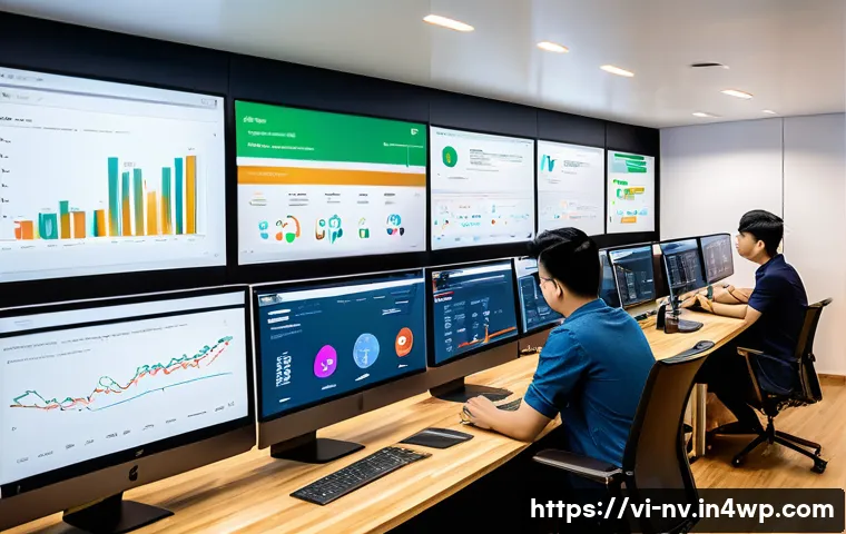 고객 니즈 파악을 위한 다양한 접근법 - A modern Vietnamese e-commerce office scene showing a diverse team of marketing analysts monitoring ...